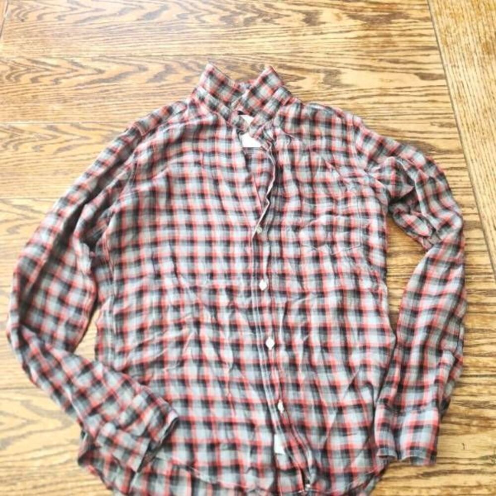 Frank&Eileen Barry black,red &grey flannel button down shirt sz XS